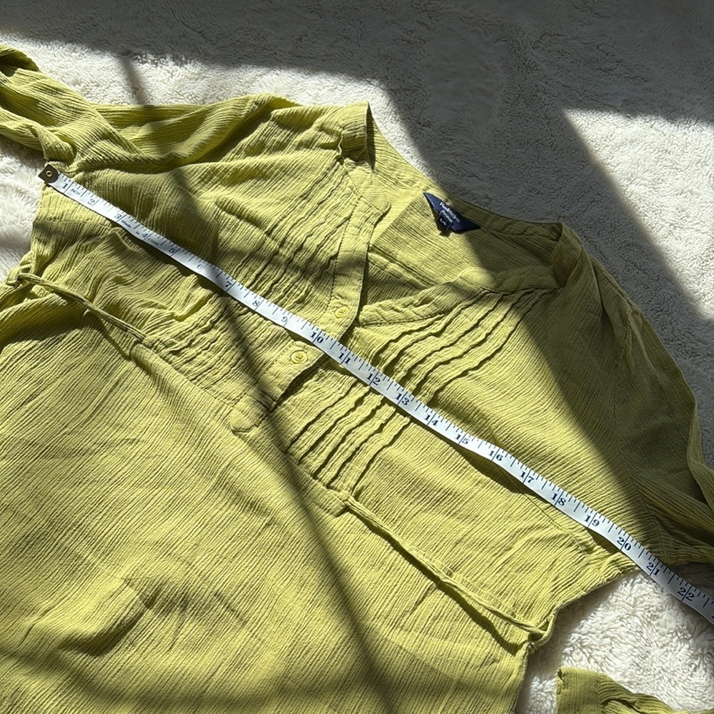 Reitmans Chartreuse Tunic Size Large Petite | Boho Style | Pin-Tuck Blouse | - Picture 6 of 8